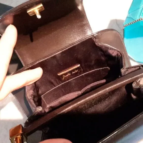 1960s VNTG VERY RARE Judith Lieber Couture Satchel Brown Mini Peekaboo Handbag - Picture 6 of 9